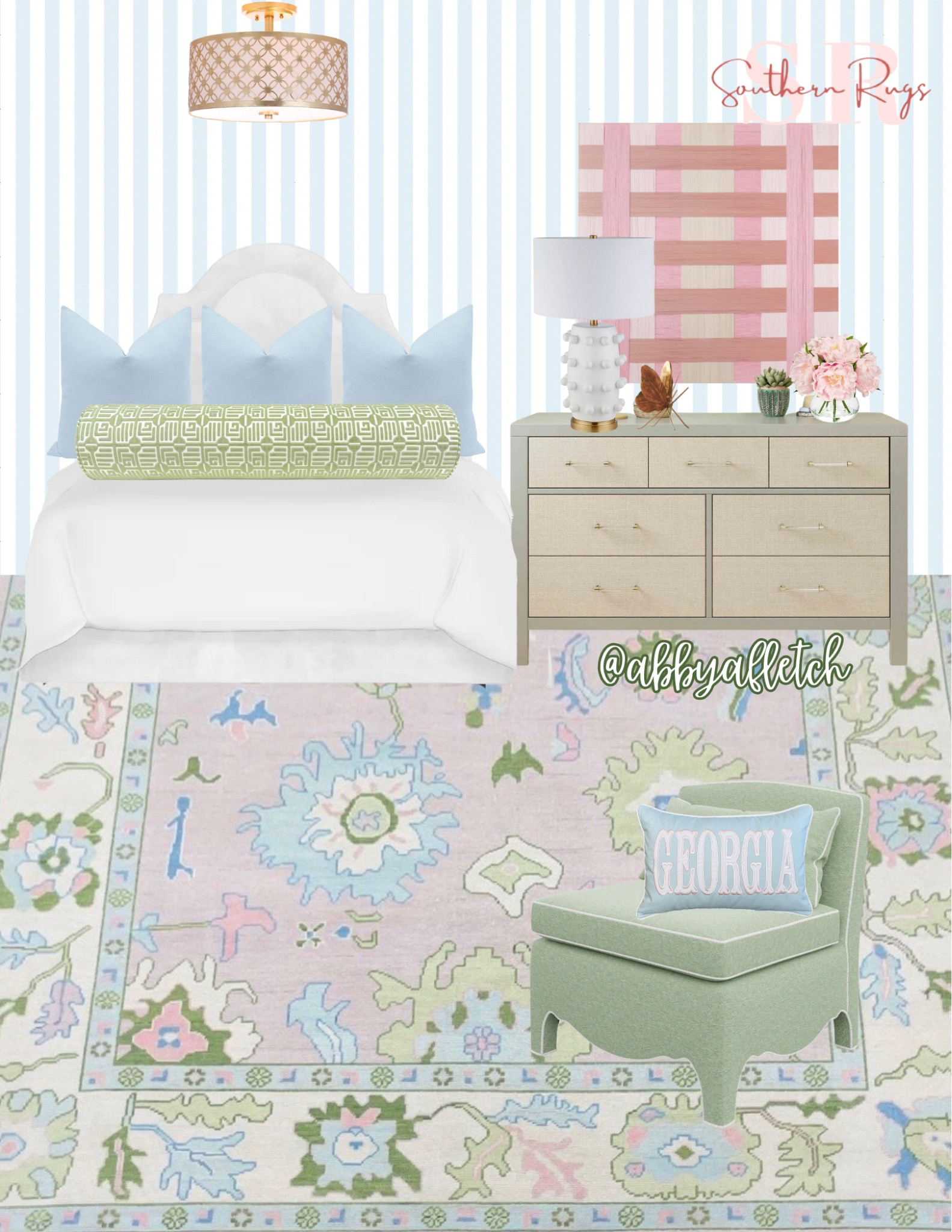 pastel and powder blue bedroom inspired by the beautiful “bubbles” from @southernrugstx 💖🩵




traditional grandmillennial pink powder blue pastels oushak bolster pillows 