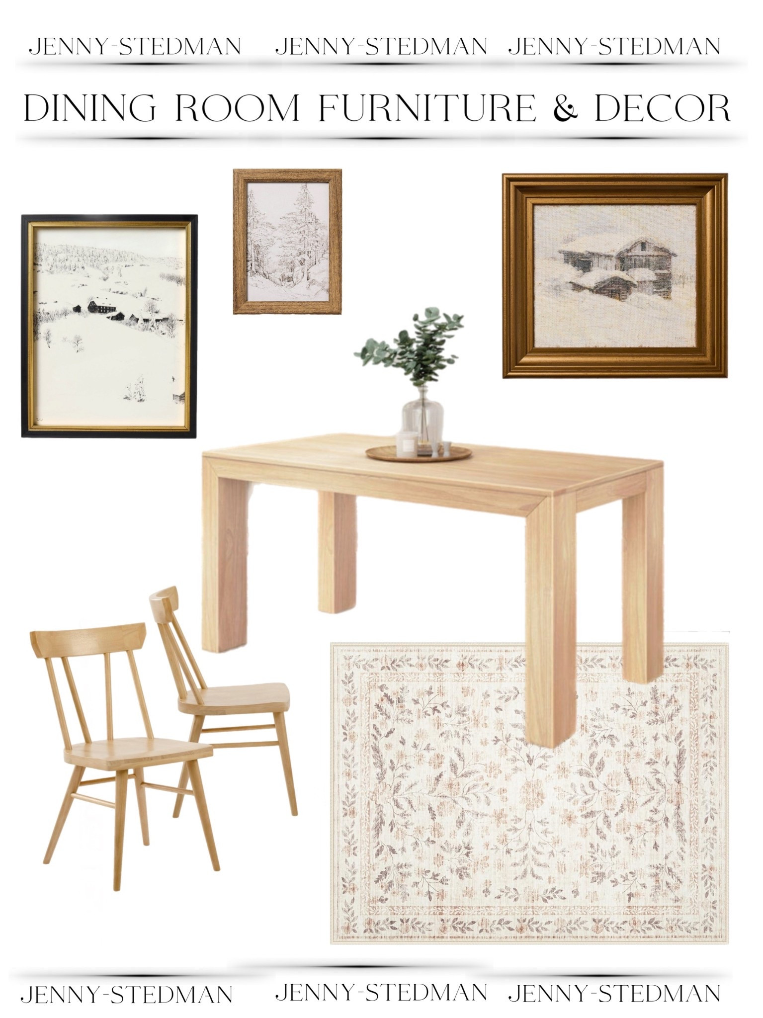 Neutral dinning room furniture and decor. 