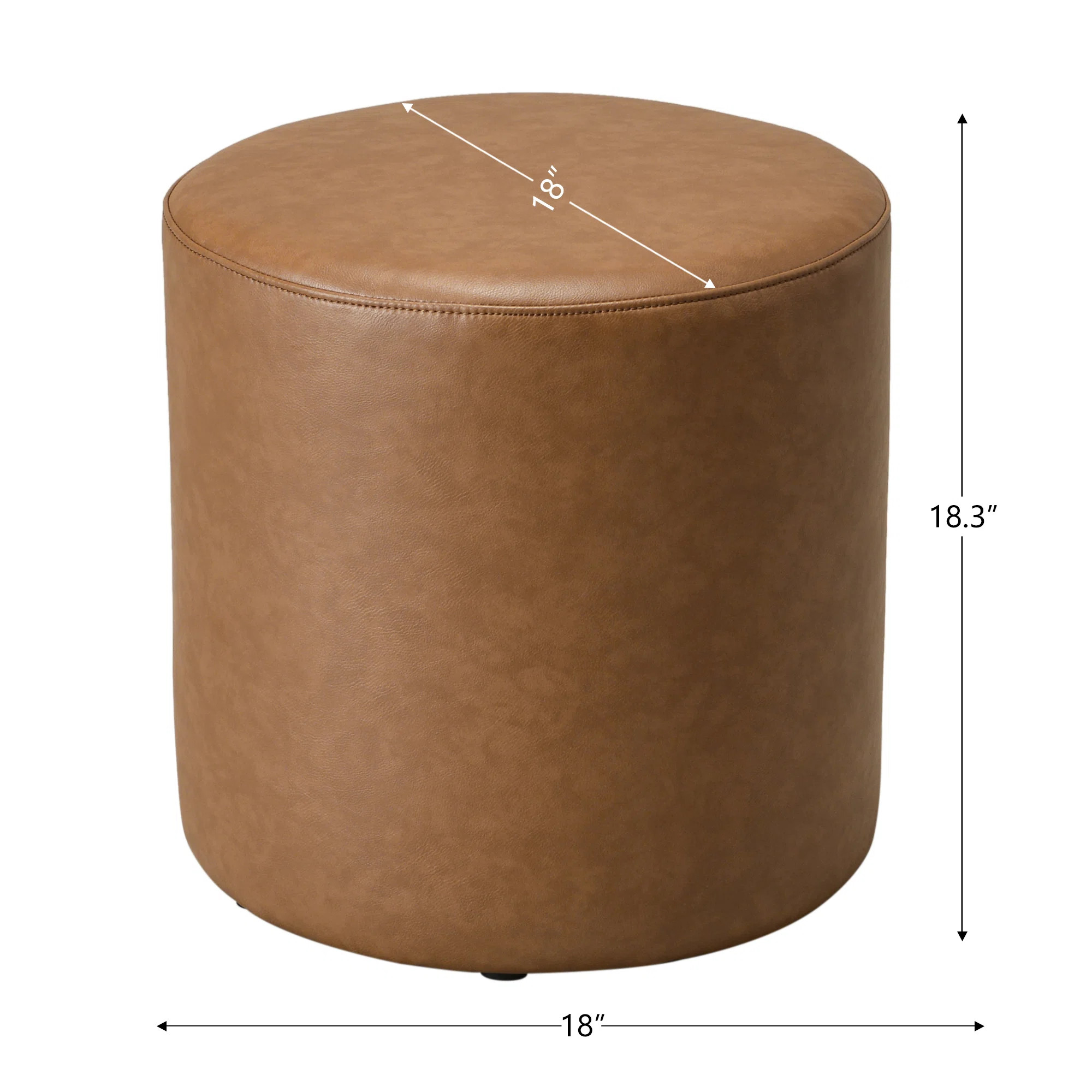 18" Wide Faux Leather Round Upholstered Ottoman | Wayfair North America