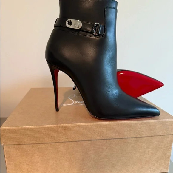 Christian Louboutin Black Leather Boots with Signature Red Sole | Poshmark
