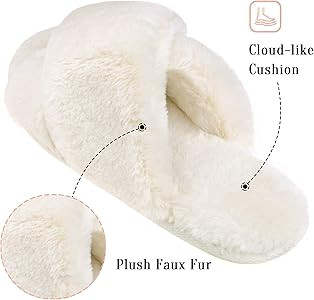 VONMAY Women's Cross Band Slippers Soft Plush Slides Fuzzy Open Toe House Shoes Comfy Slip On | Amazon (US)