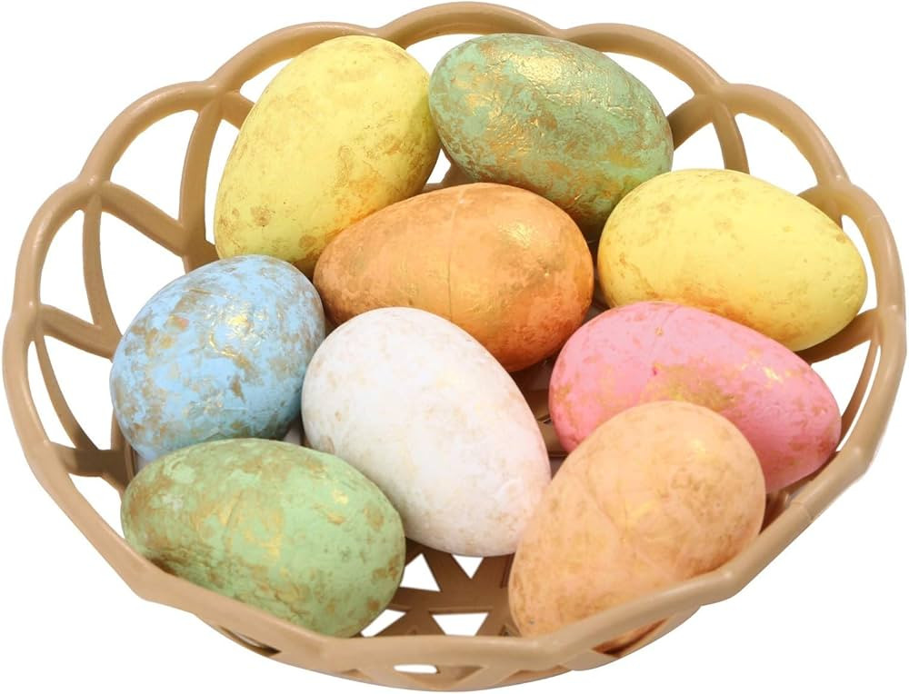 9Pcs Easter Foam Eggs with Basket Speckled Pastel Eggs Ornaments Artificial Fake Spring Eggs Craf... | Amazon (US)