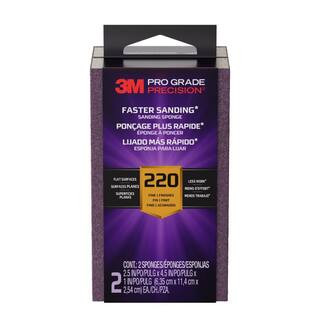 3M Pro Grade Precision 2 1/2 in. x 4-1/2 in. x 1 in. 220-Grit Extra Fine Block Sanding Sponge (2-... | The Home Depot
