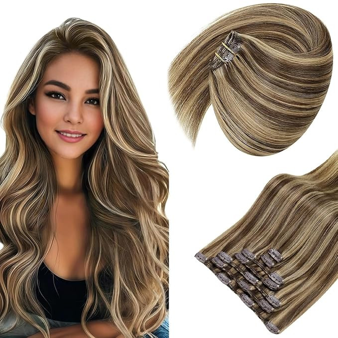 Sunny Hair Clip in Hair Extensions Straight Human Hair Clip in Extensions Remy Clip in Hair Exten... | Amazon (US)