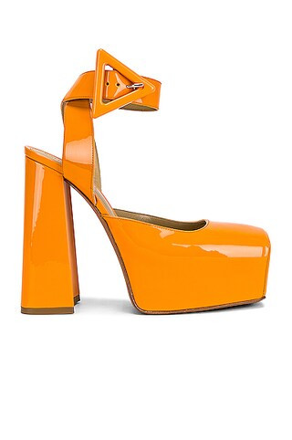 Bottega Veneta Tower Square Toe Ankle Strap Pumps in Tangerine | FWRD | FWRD 