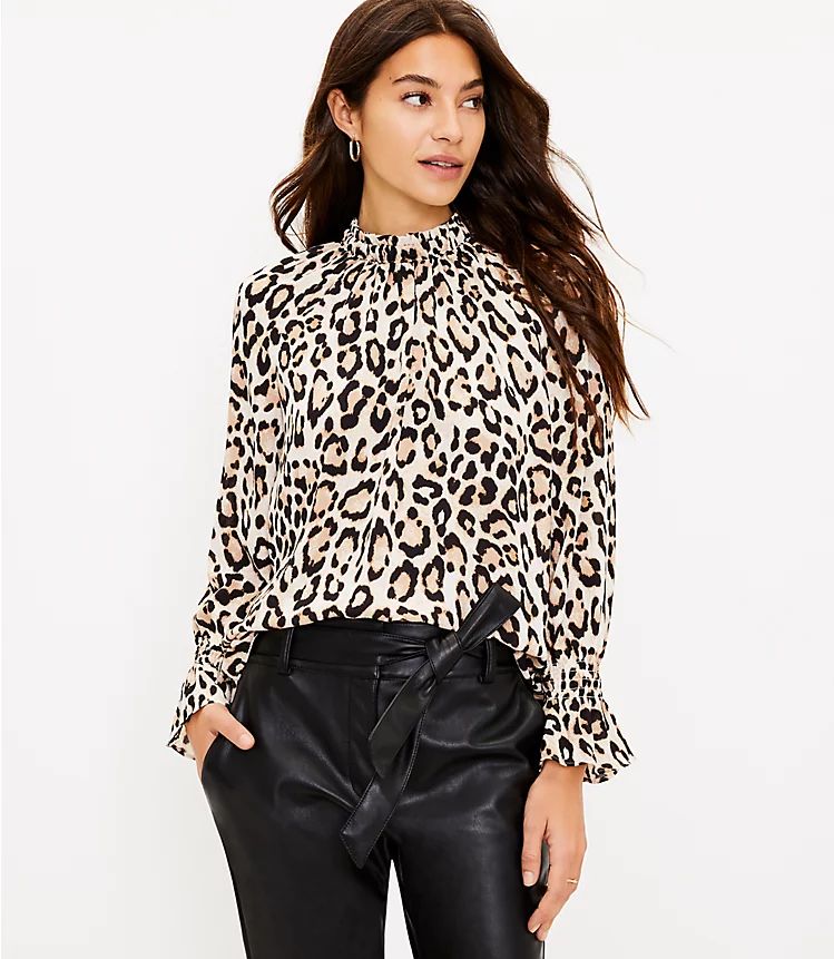 Leopard Print Bell Cuff Blouse | LOFT