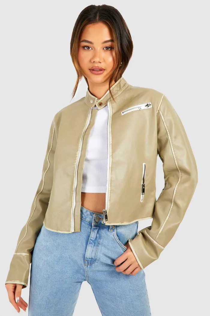 Fitted Moto Vintage Look Faux Leather Jacket | boohoo (US & Canada)