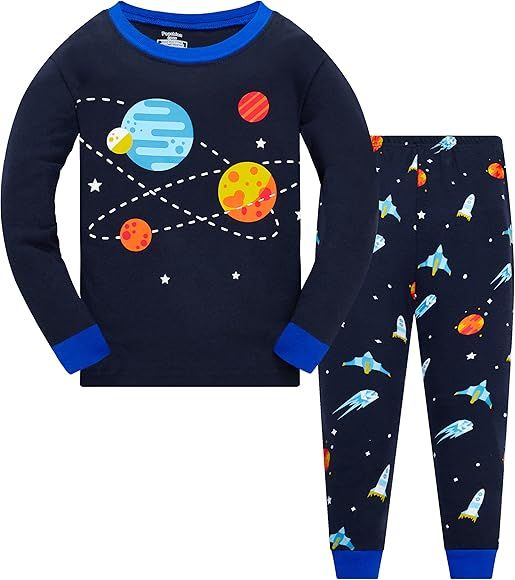 Boys Pajamas 100% Cotton Planet Pjs Toddler 2 Piece Sleepwear Kids Clothes Set Size 3t -10t | Amazon (US)