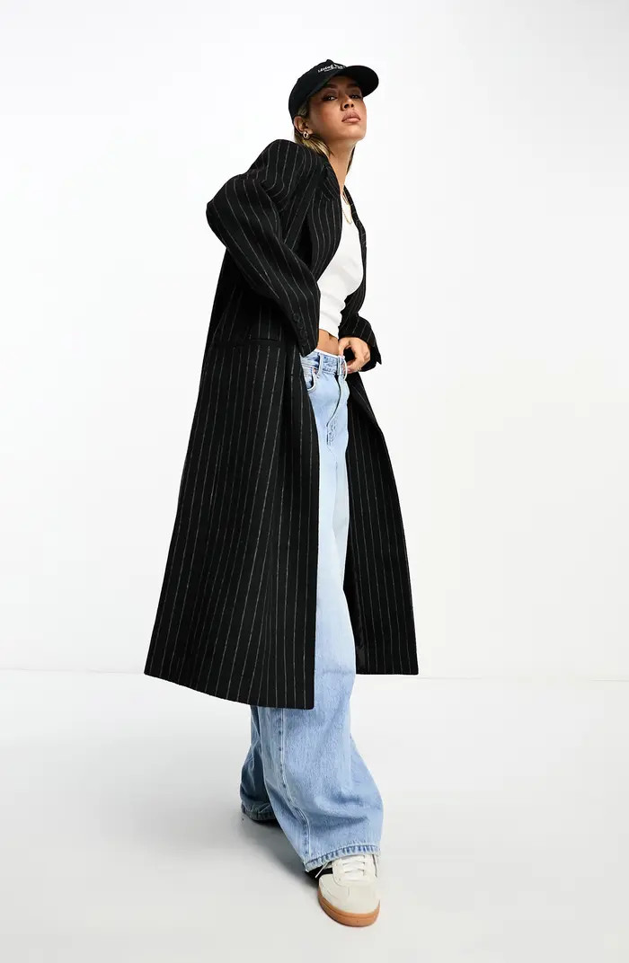 Oversize Pinstripe Longline Dad Coat | Nordstrom