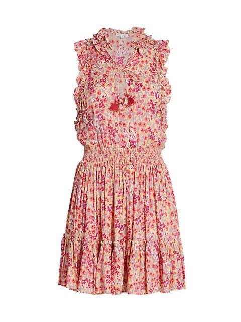 Triny Floral Ruffle-Trim Tassel Mini Flounce Dress | Saks Fifth Avenue