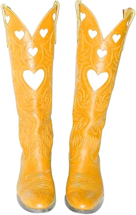 Womens Mid Calf Boots Chunky Heel Cute Heart Cowgirl Cowboy Colorful Western Cosplay Party Boots | Amazon (US)