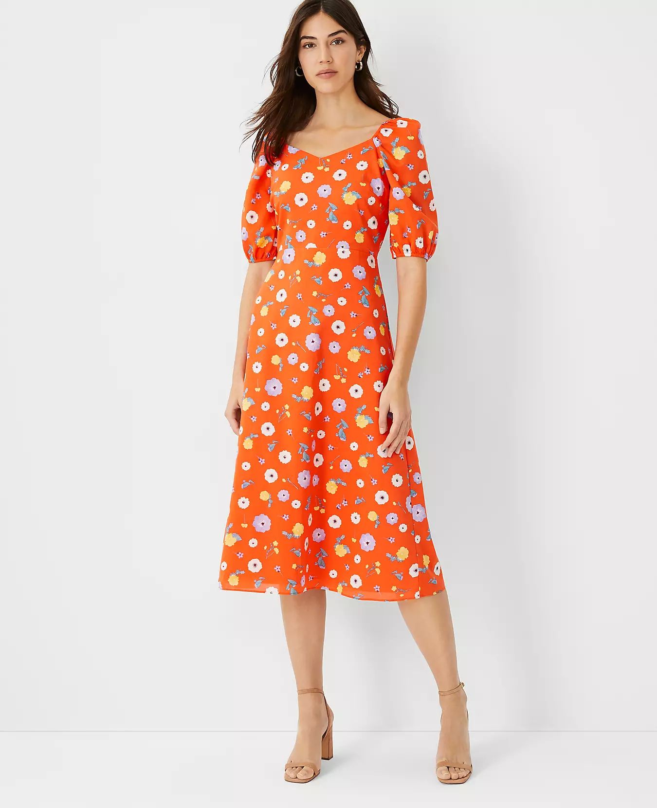 Floral V-Neck Midi Dress | Ann Taylor | Ann Taylor (US)