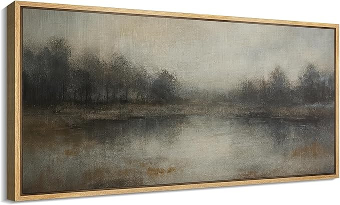 SIGNFORD Extra Large Framed Canvas Print Wall Art Moody River Forest Atmospheric Landscape Illust... | Amazon (US)