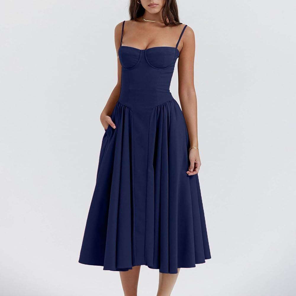 Sun Dresses for Women Casual A-Line Spaghetti Strap Maxi Dress 2024 Sexy Elegant Cocktail Tank Su... | Amazon (US)