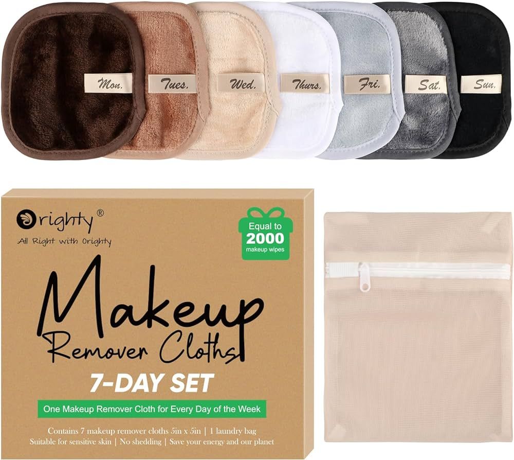 Orighty Makeup Remover Cloths 7-Day Set, Premium & Reusable Makeup Remover Pads, Erase Makeup Wit... | Amazon (US)