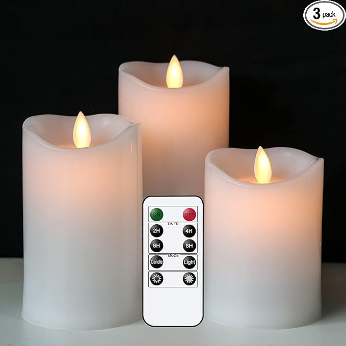 DRomance Moving Wick Outdoor Flameless Candles Battery Operated with 10-Key Remote and Timer, 3 P... | Amazon (US)