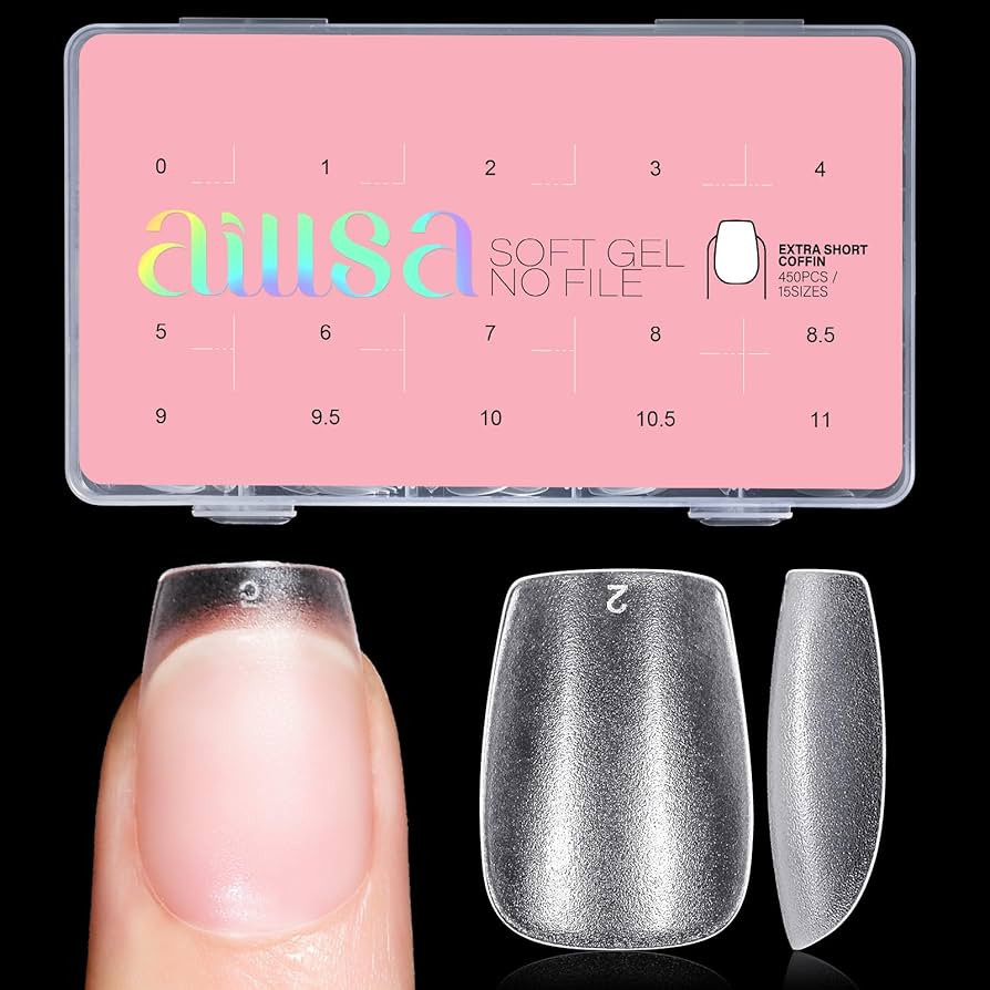 AILLSA Extra Short Coffin Nail Tips 450PCS Full Cover Soft Gel Clear Nail Tips Double-sided Matte... | Amazon (US)