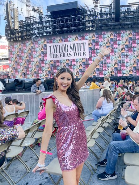 My eras tour outfit for a taylor swift concert 🫶🏼🌸✨ the cutest pink sequin dress was so comfy (wearing size 0) and it’s on sale! 

#LTKSeasonal #LTKunder50 #LTKsalealert