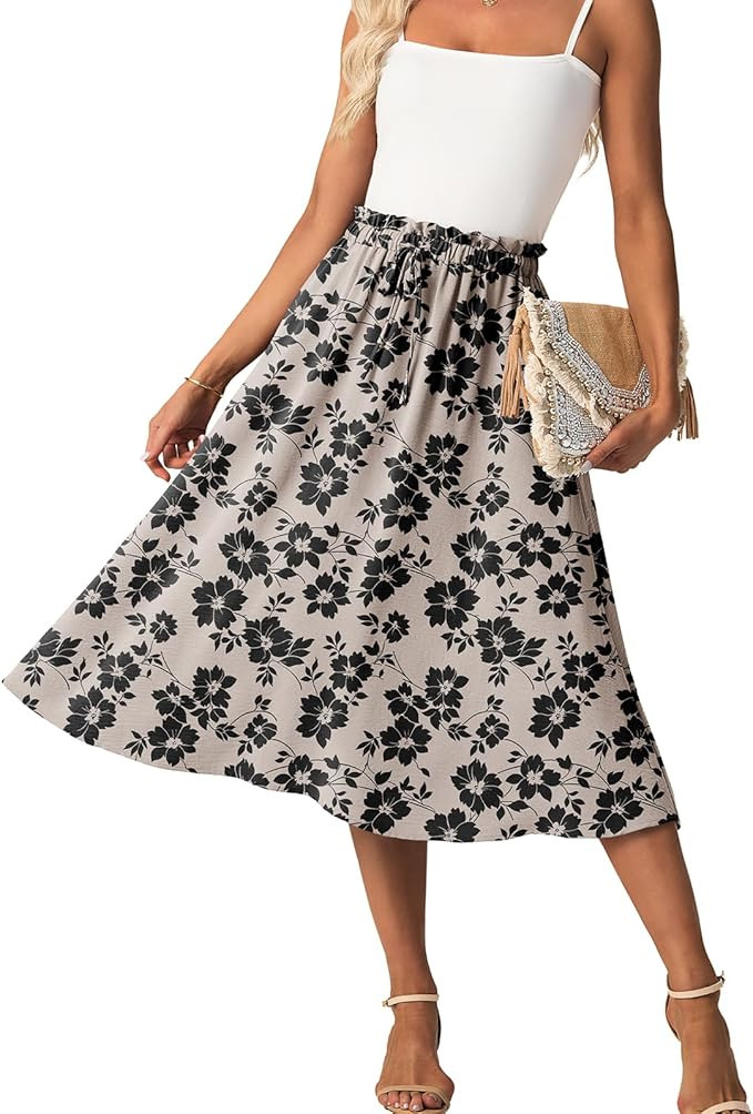 High Waist Skirts for Women Below Knee Casual Flowy Summer Midi Skirts Palazzo A-Line Long Skirt ... | Amazon (US)