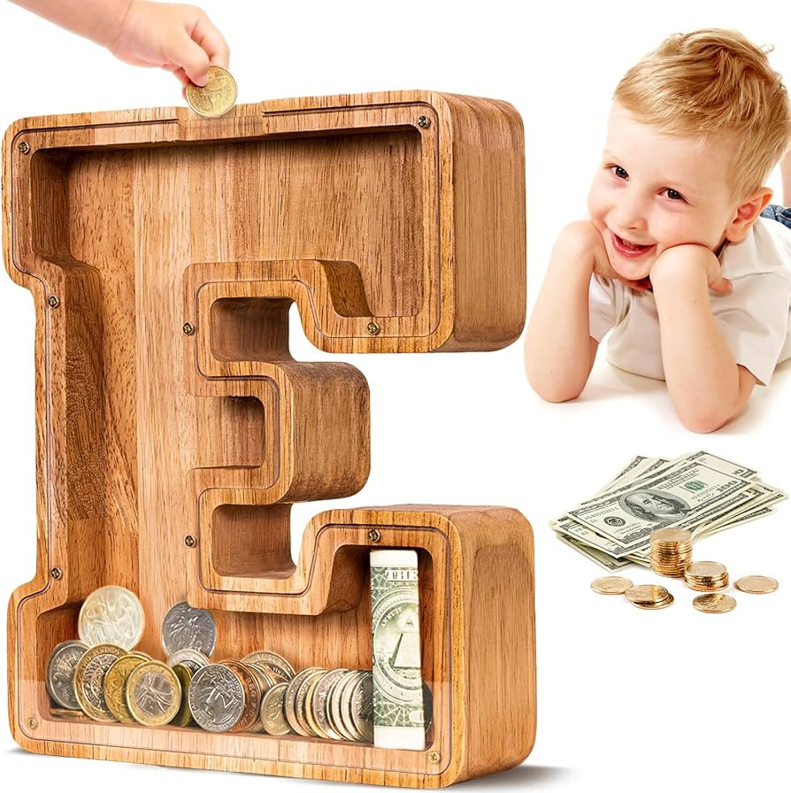 SummiDate Wooden Letter Piggy Bank| Piggy Bank for Boys Girls Toddler| Alphabet E Money Bank| Coi... | Amazon (US)
