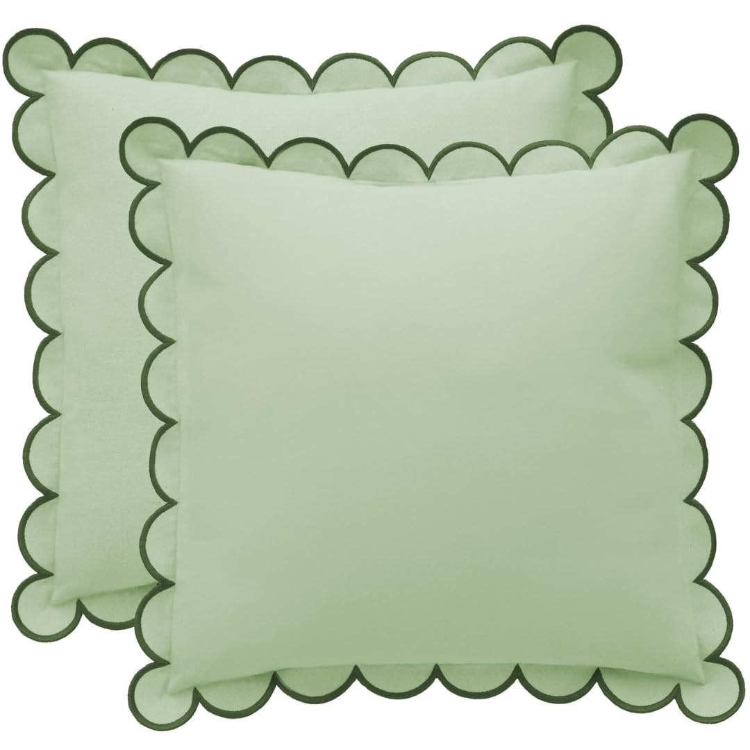 BEBE BASK Green Scalloped Pillow Cover - Set of 2-18 x 18 Inch - Scallop Pillow Cover - Scalloped... | Amazon (US)