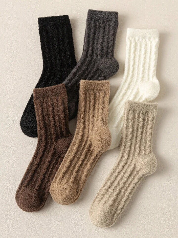 6 Pairs Women's Wool Thermal Thick Thermal Lined Comfortable Casual Business Mid-Calf Socks, Autumn/Winter | SHEIN