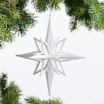 Radiant Glitter Silver Star Christmas Tree Ornament | Crate & Barrel