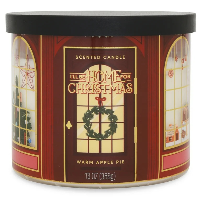 Mainstays 3-Wick Warm Apple Pie Scented Candle with a Wreath Scene Wrap, 13-Ounce | Walmart (US)