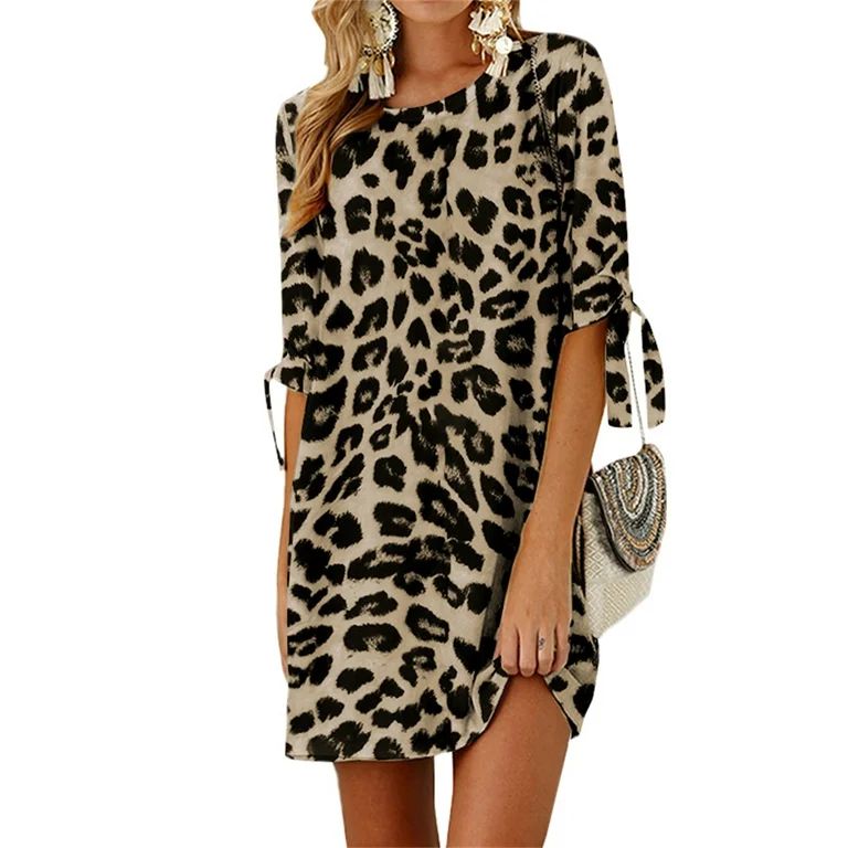 Celmia Womens Dresses Half Sleeve Leopard Printed Mini Dress | Walmart (US)