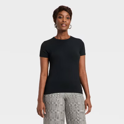 Women's Short Sleeve Fitted Jersey T-Shirt - A New Day™ Black L | Target