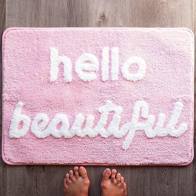 Hello Beautiful Bath Mat Light Pink Blush Peach Coral Cute Bathroom Rugs for Girls You Look Good ... | Amazon (US)