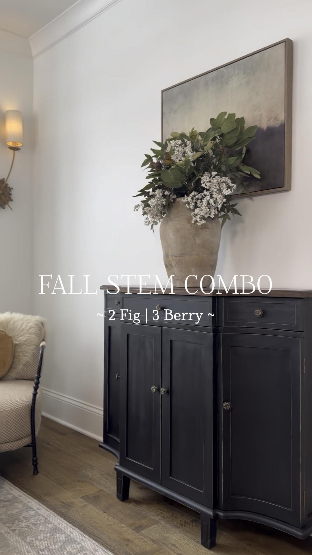 The berry stem is one of my favorite stems for fall. It’s available in a variety of colors and two lengths. These stems are gorgeous and full, so they’re easy to style. A favorite filler stem is a faux fig. It works for any season and pairs nicely with the berry stems. I love this combo and you don’t need a lot. I’m using two fig stems and three berry stems in my large vase. My vase is vintage; any large vase will work.

#LTKSeasonal #LTKHome #LTKvlog