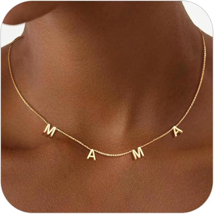 Eaciy Mama Necklaces for Women, Mother's Day Gifts for Mom, 14K Gold Plated Dainty Necklace Non T... | Amazon (US)