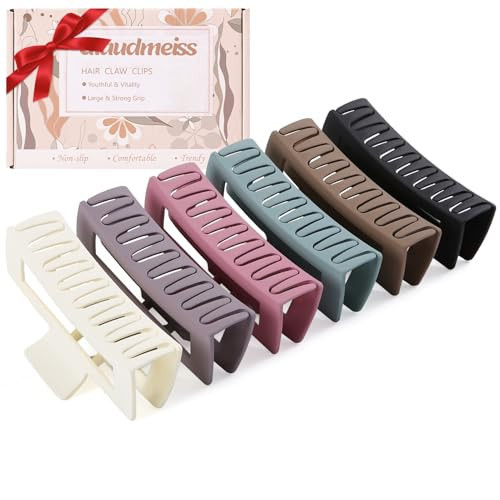 6 PCS 5 Inch Extra Large Claw Clips, Big Hair Clips for Thick Long Curly Hair, Durable Matte Strong Hold Hair Claw Clips, Non-slip Square Hair Clips for Women, Hair Accessories | Amazon (US)