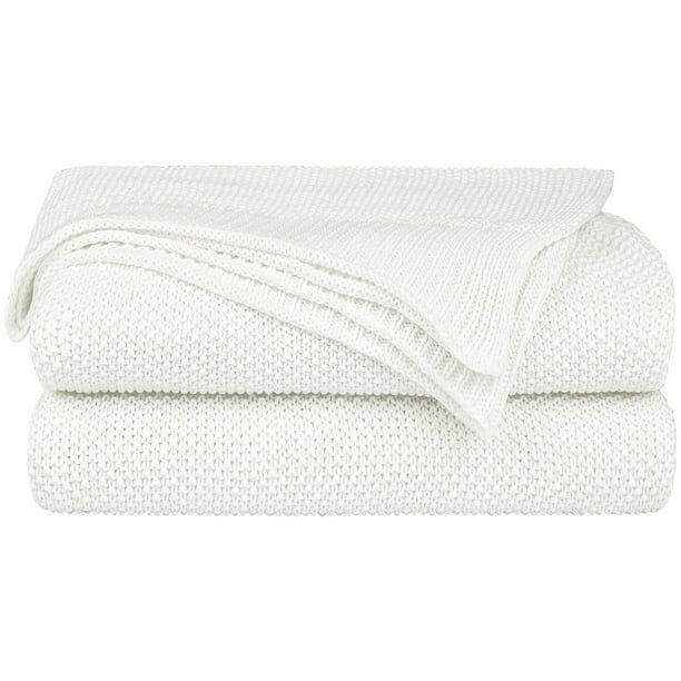 Unique Bargains Pure Cotton Soft Cable Knit Throw Blanket White 60" x 78" - Walmart.com | Walmart (US)