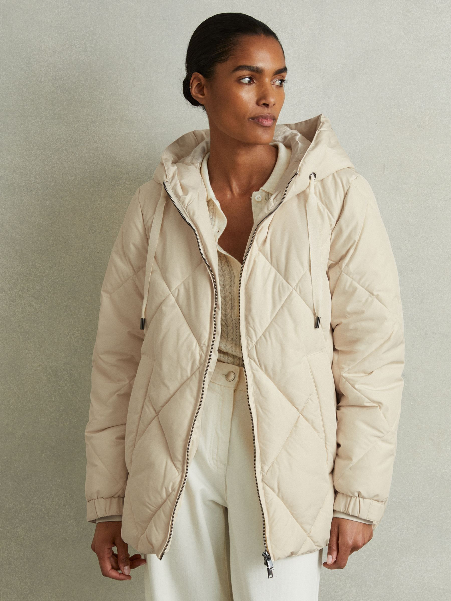 Reiss Quilted Puffer Coat in Cream - REISS | Reiss UK