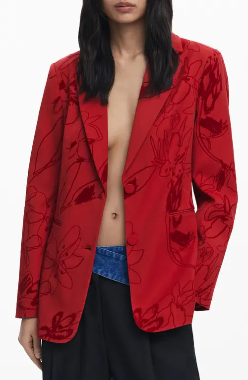 Desigual Tonal Floral Blazer in Orange Red at Nordstrom, Size Medium | Nordstrom