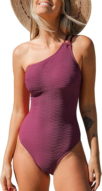 CUPSHE Women's One Piece Swimsuit Bathing Suit One Shoulder Lace-Up Back Shell Charm | Amazon (US)