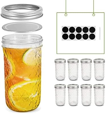 FRUITEAM 24 oz Mason Jars with Lids, Quilted Crystal Jars- Set of 8, Glass Canning Jars Ideal for... | Amazon (US)