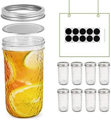 FRUITEAM 24 oz Mason Jars with Lids, Quilted Crystal Jars- Set of 8, Glass Canning Jars Ideal for... | Amazon (US)