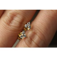 14K Gold Round Cut Diamond Trio Tiny Stud Earrings/ Simple Three Stone Cluster Earring/ Studs/ Valen | Etsy (US)