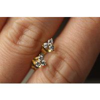 14K Gold Round Cut Diamond Trio Tiny Stud Earrings/ Simple Three Stone Cluster Earring/ Studs/ Valen | Etsy (US)