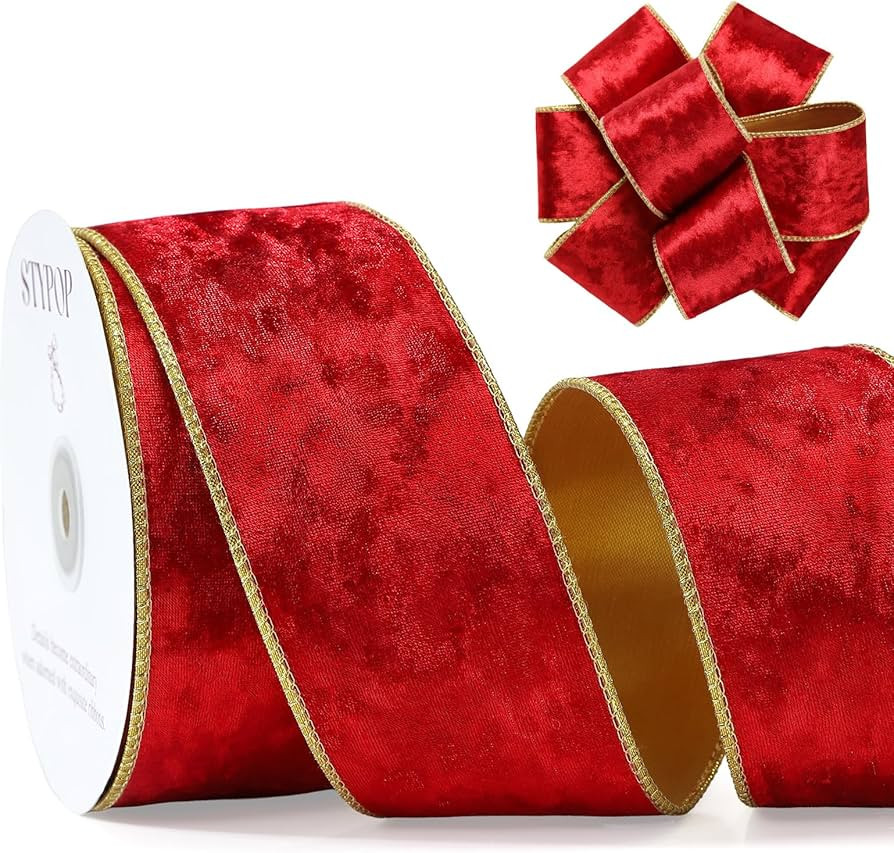 Red Christmas Velvet Ribbon Wired (2.5" × 15 Yards) - Christmas Ribbon for Christmas Tree Decora... | Amazon (US)