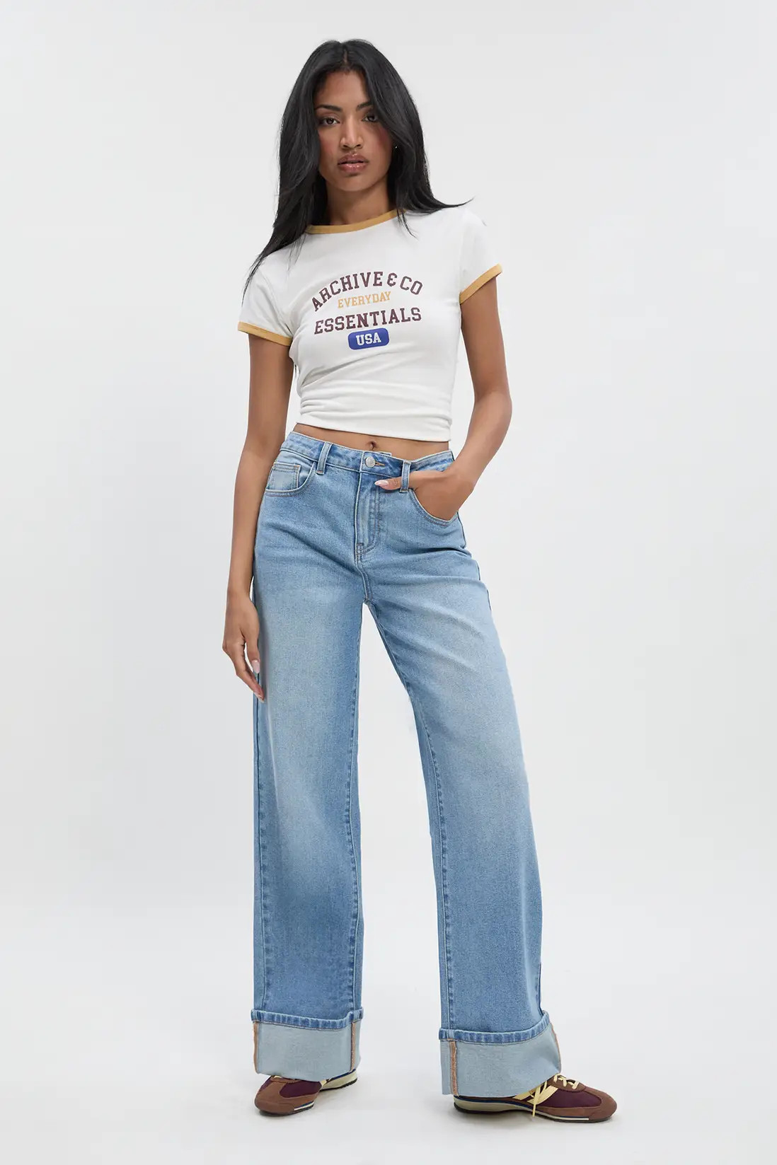 Turn Up High Waist Wide Leg Jean | Boohoo.com (UK & IE)