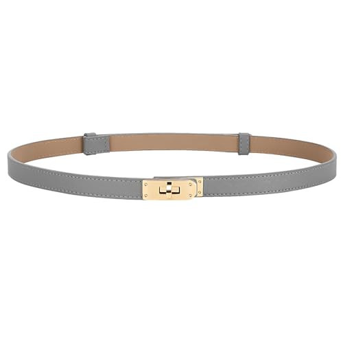 Horsopia Women Grey Skinny Leather Belt Solid Color Adjustable Thin Belt Alloy Turn Lock For Jeans Dresses | Amazon (US)