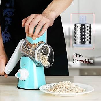 Manual Rotary Cheese Grater - Round Mandoline Slicer with Strong Suction Base, Vegetable Slicer N... | Amazon (US)