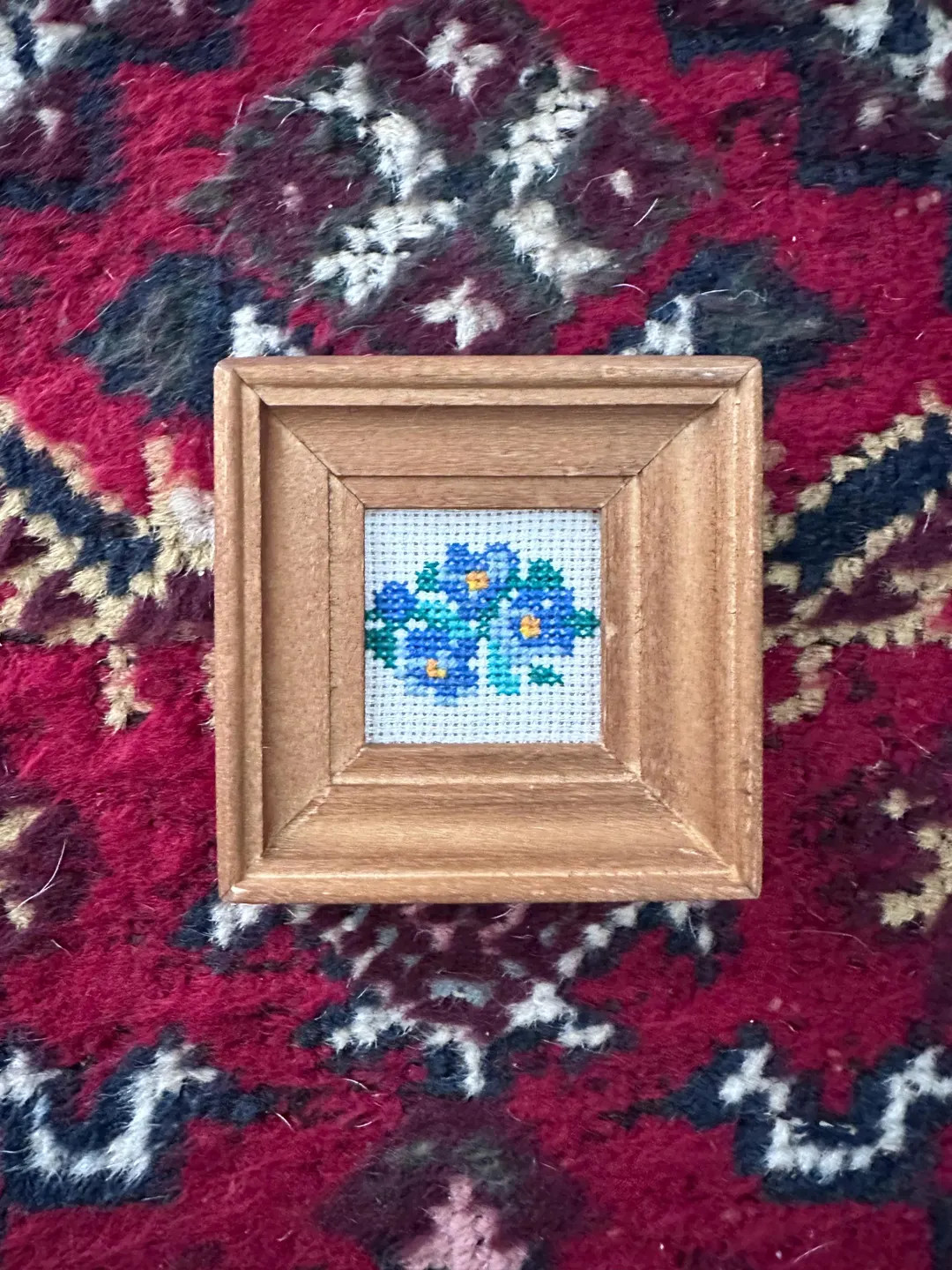 Tiny Framed Cross Stitch Blue Forget-Me-Not Flowers | Miniature Needlework | Cottage Decor | Etsy (US)