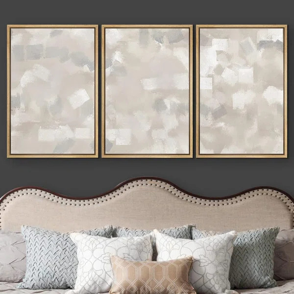 Abstract Muted Beige And Grey Color Blocks Neutral Room Decor Framed Canvas 3 Pieces Print Wall A... | Wayfair North America