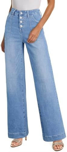 SHEWIN Women Straight Leg Jeans Stretchy Fabric Denim Pants Inseam 29 Inch | Amazon (US)