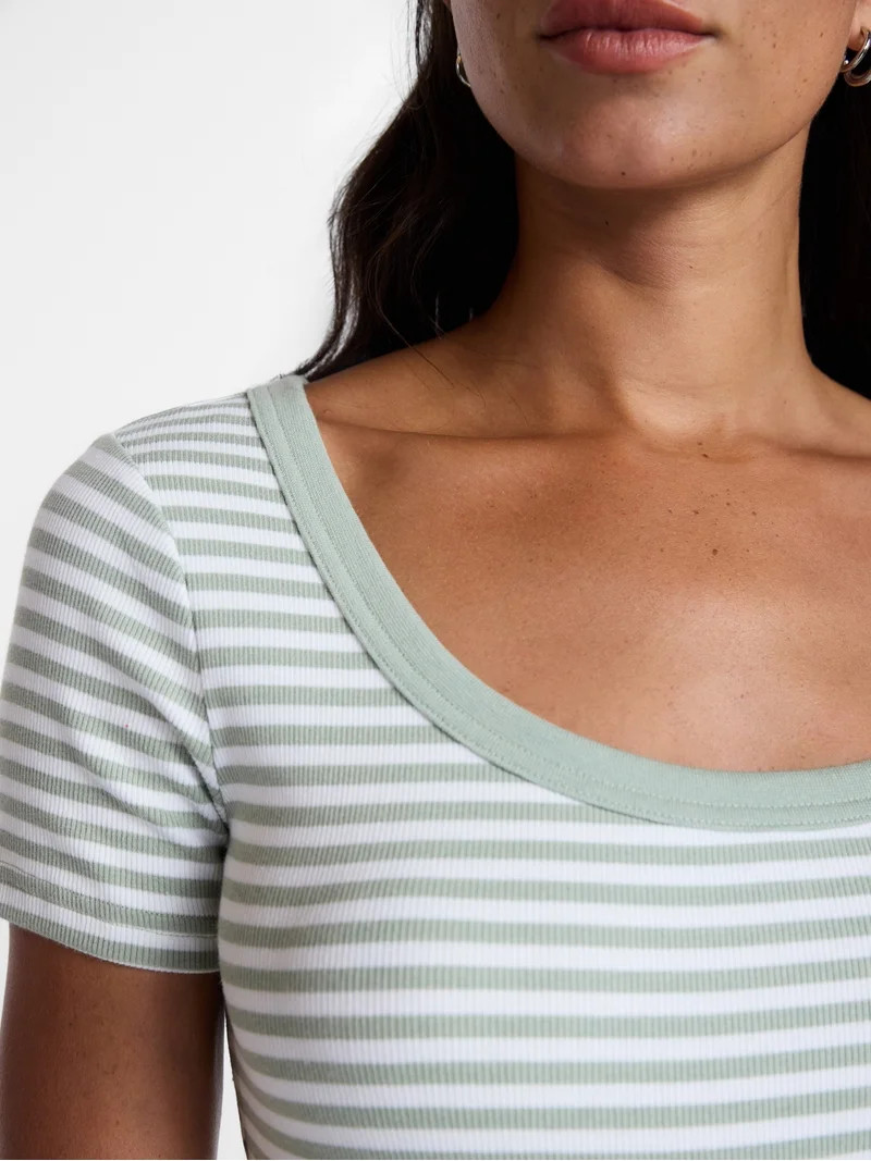 Time and Tru Women's Ribbed Scoop Neck Tee with Short Sleeves, Sizes XS-XXXL | Walmart (US)